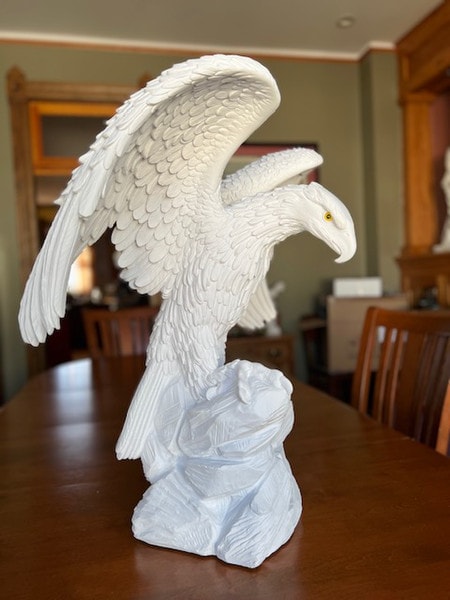 Alabaster Bald American Eagles marble white sculpture solid architectural glass eyes